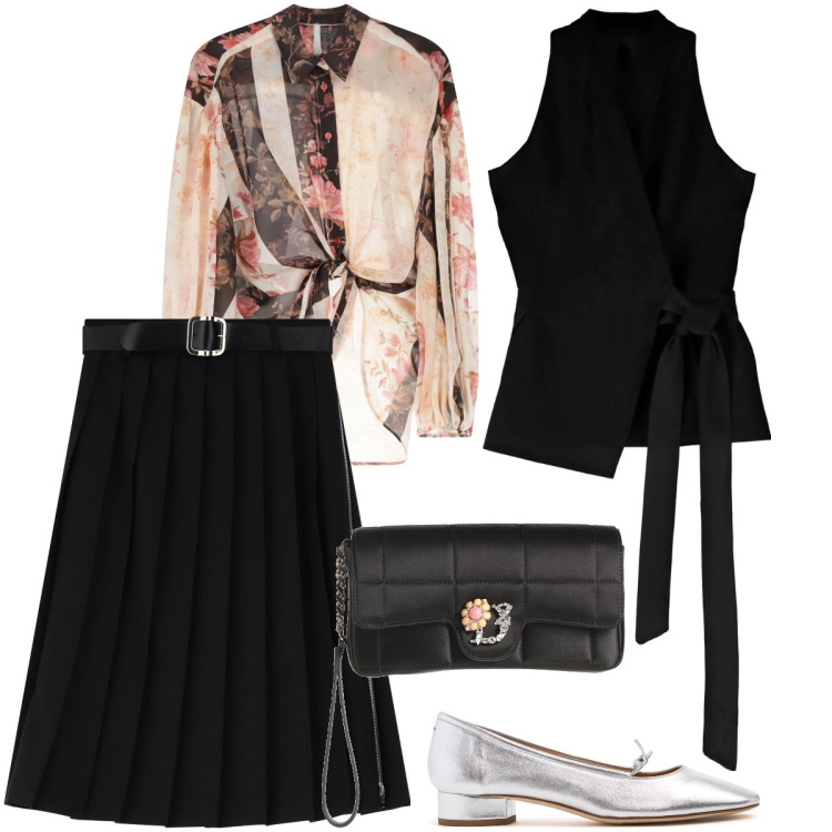 Outfit donna - Il completo black. Stile Chic per Serata fuori. Abbinamento con borse a mano, camicie, gilet, gonne longuette, scarpe col tacco.