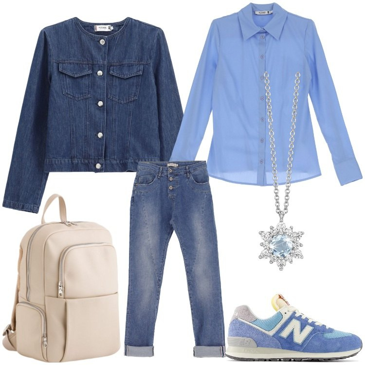 Outfit donna - Uno zaino in spalla. Stile Casual per Tutti i giorni. Abbinamento con collane, sneakers, jeans slim fit, camicie, blazer, zaini.