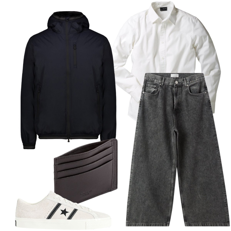 Outfit uomo - Il jeans over size. Stile Urban per Tutti i giorni. Abbinamento con camicie, sneakers, jeans, giacche, portafogli.