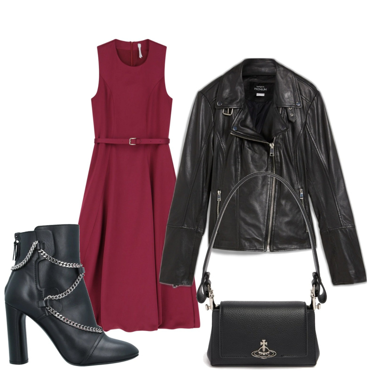 Outfit donna - Il vestito wine. Stile Rock per Serata fuori. Abbinamento con blazer, stivaletti, vestiti midi/longuette, borse a spalla.