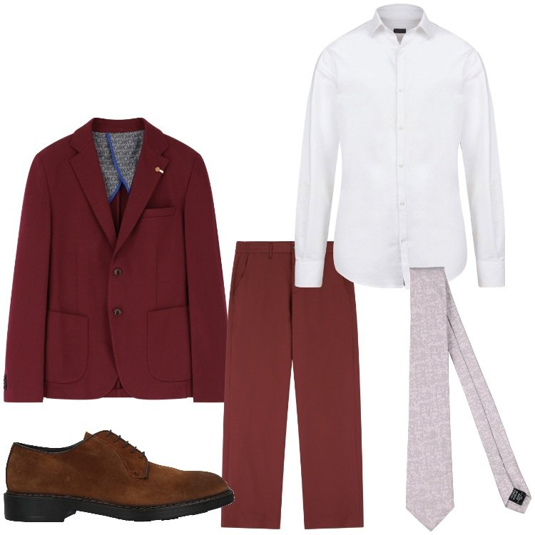 Outfit uomo - Colori caldi. Stile Business/Elegante per Ufficio. Abbinamento con cravatte, scarpe stringate, pantaloni, giacche, camicie.