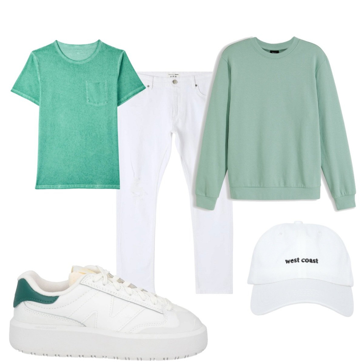 Outfit uomo - Total look #2084066. Stile Casual per Tutti i giorni. Abbinamento con felpe, sneakers, t-shirt, jeans strappati, cappelli.