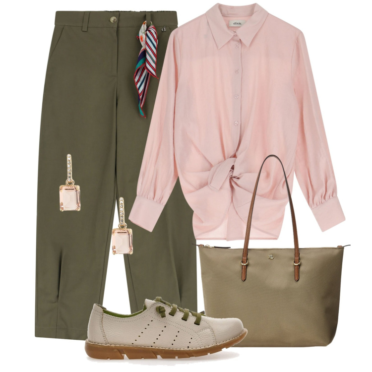 Outfit donna - Total look #2084115. Abbinamento con pantaloni chino, camicie, borse tote, orecchini, scarpe stringate.