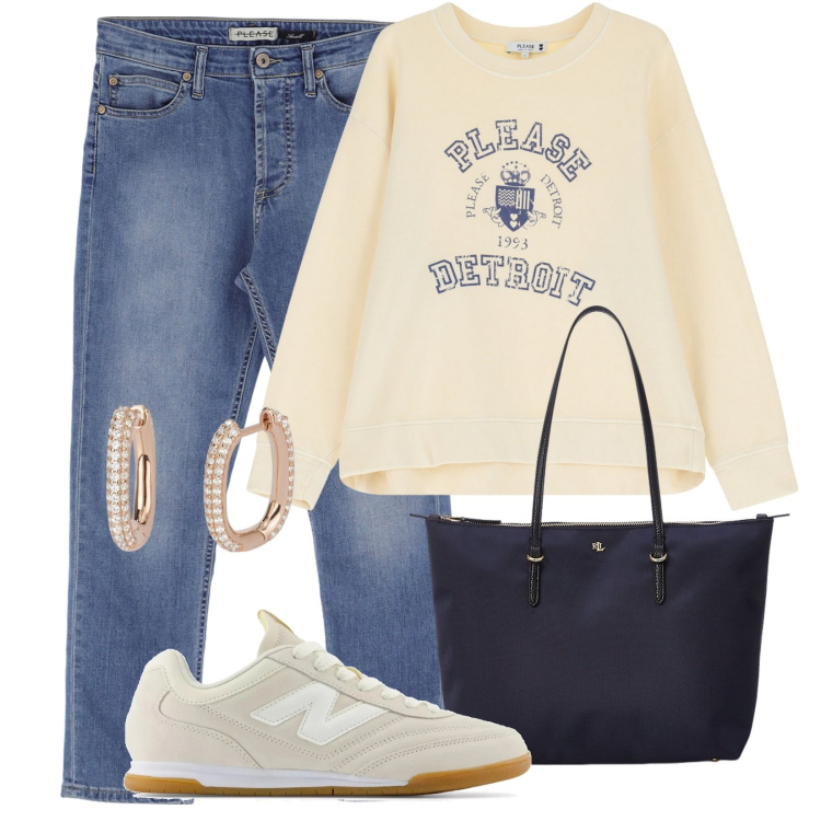 Outfit donna - Total look #2084143. Abbinamento con orecchini, sneakers, felpe, jeans, borse tote.