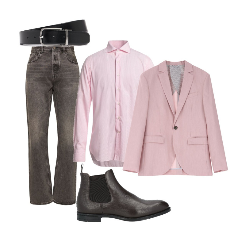 Outfit uomo - Rosa cipria anche per lui. Stile Trendy per Serata speciale. Abbinamento con camicie, stivali e stivaletti, giacche, cinture, jeans.