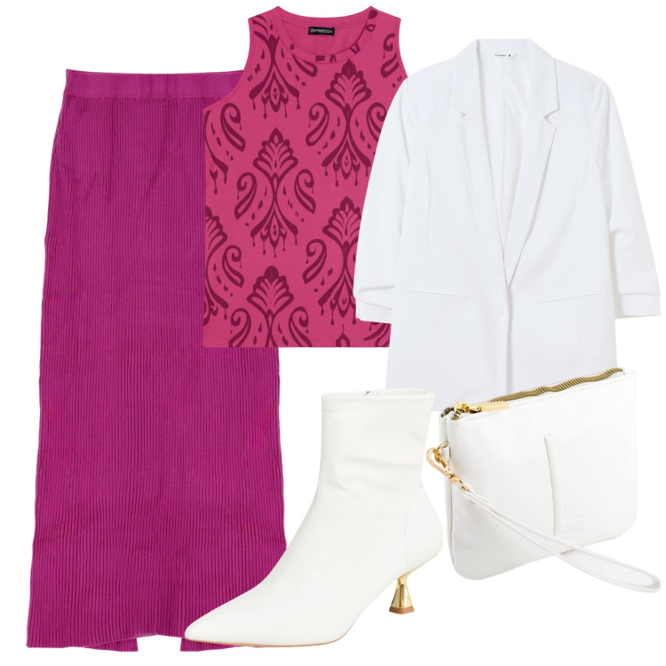 Outfit donna - Total look #2084161. Stile Chic per Ufficio. Abbinamento con stivaletti, blazer, gonne lunghe, canottiere, pochette.