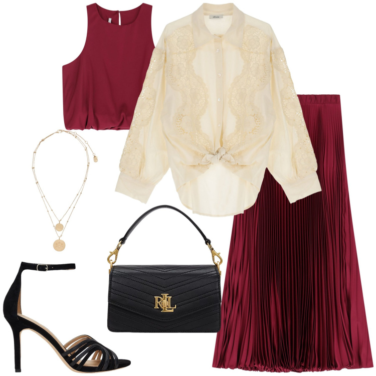Outfit donna - You are a Princess. Stile Chic per Cerimonia. Abbinamento con gonne lunghe, top, camicie, ciondoli, sandali in pelle, borse a tracolla.