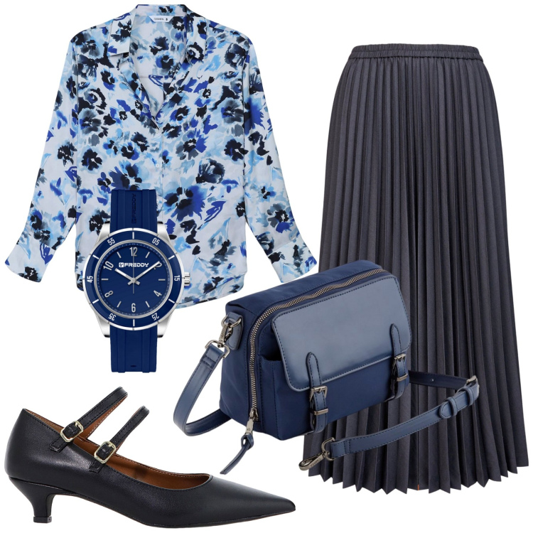 Outfit donna - Total look #2084180. Stile Vintage retrò per Ufficio. Abbinamento con camicie, décolleté, orologi, gonne longuette, borse a tracolla.