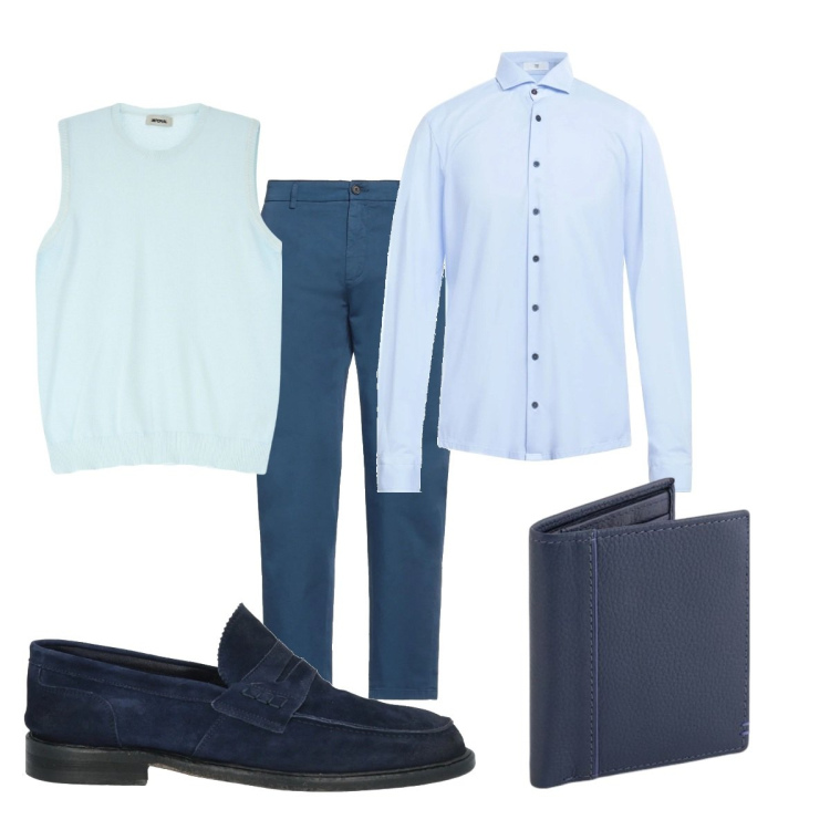 Outfit uomo - Il gilet in ufficio. Stile Business/Elegante per Ufficio. Abbinamento con scarpe stringate, pantaloni, camicie, maglieria, portafogli.