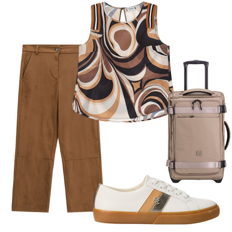 Outfit donna - Total look #2084188. Stile Casual per Tutti i giorni. Abbinamento con pantaloni, top, sneakers, valigie.