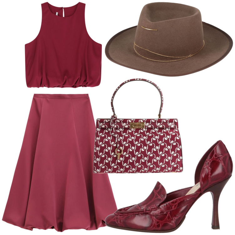 Outfit donna - Total look #2084200. Stile Chic per Tutti i giorni. Abbinamento con décolleté, borse a mano, cappelli, gonne longuette, top.