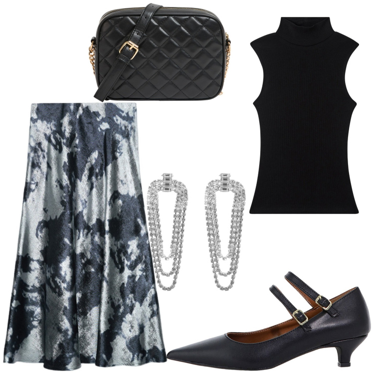 Outfit donna - Total look #2084212. Stile Vintage retrò per Serata fuori. Abbinamento con borse a tracolla, orecchini, top, décolleté, gonne longuette.
