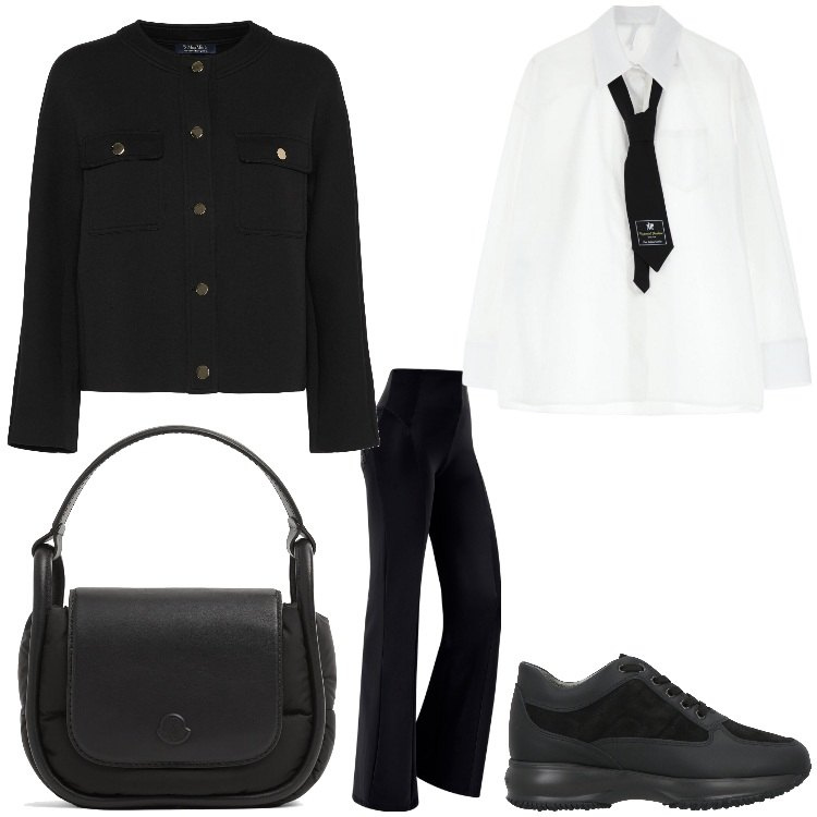 Outfit donna - In cravatta. Stile Casual per Tutti i giorni. Abbinamento con sneakers, camicie, pantaloni, blazer, borse a spalla.