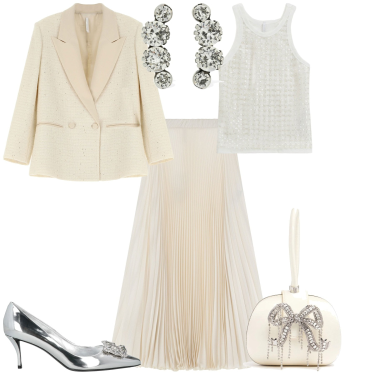 Outfit donna - Cerimonia evento serata speciale. Stile Bon Ton per Cerimonia. Abbinamento con décolleté, gonne lunghe, top, blazer, pochette, orecchini.