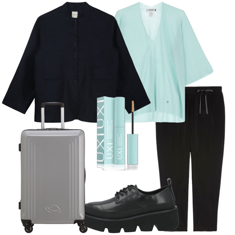 Outfit donna - Total look #2084264. Stile Casual chic per Tutti i giorni. Abbinamento con scarpe stringate, mascara, maglieria, pantaloni, valigie, blazer.