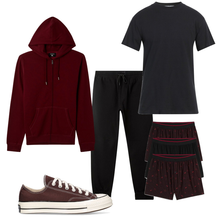 Outfit uomo - Total look #2084313. Stile Casual per Tutti i giorni. Abbinamento con boxer, t-shirt, pantaloni sportivi, felpe sportive, sneakers.