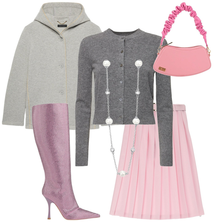 Outfit donna - Stile contemporaneo. Stile Bon Ton per Serata fuori. Abbinamento con stivali, borse a mano, collane, gonne longuette, cardigans, blazer.