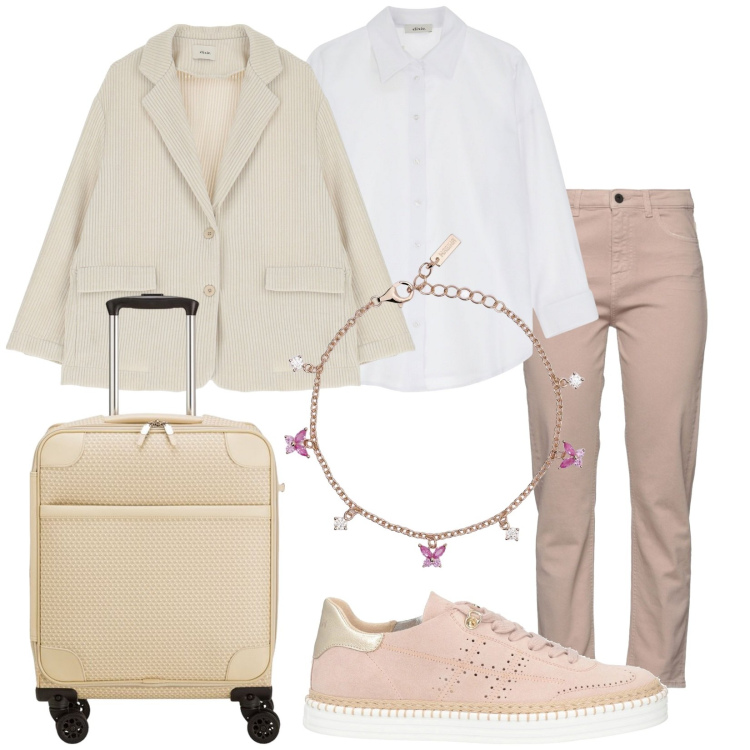 Outfit donna - Total look #2084315. Stile Basic per Tutti i giorni. Abbinamento con sneakers, jeans dritti, braccialetti, camicie, blazer, valigie.