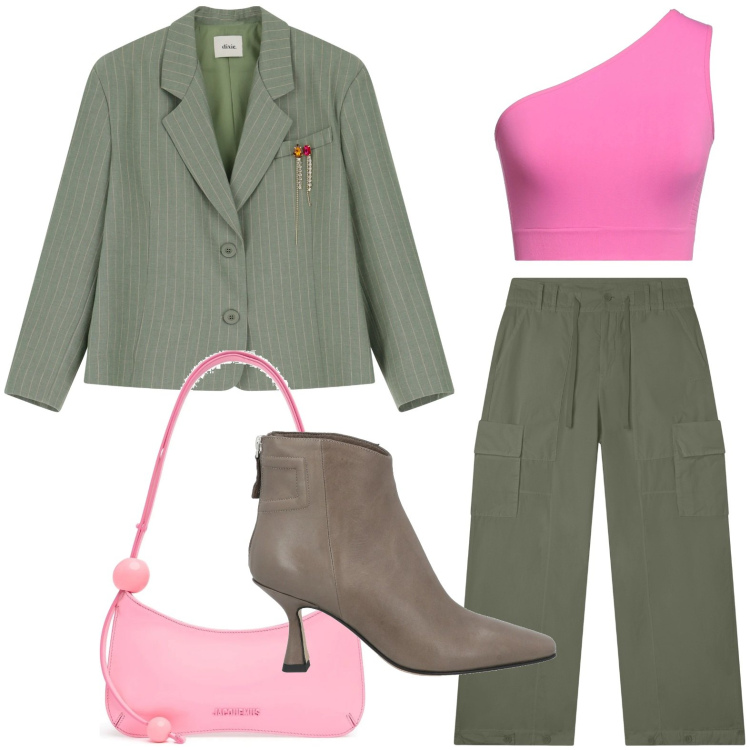Outfit donna - Mini bag bon ton. Stile Chic per Serata fuori. Abbinamento con stivaletti, top, pantaloni cargo, blazer, borse a spalla.