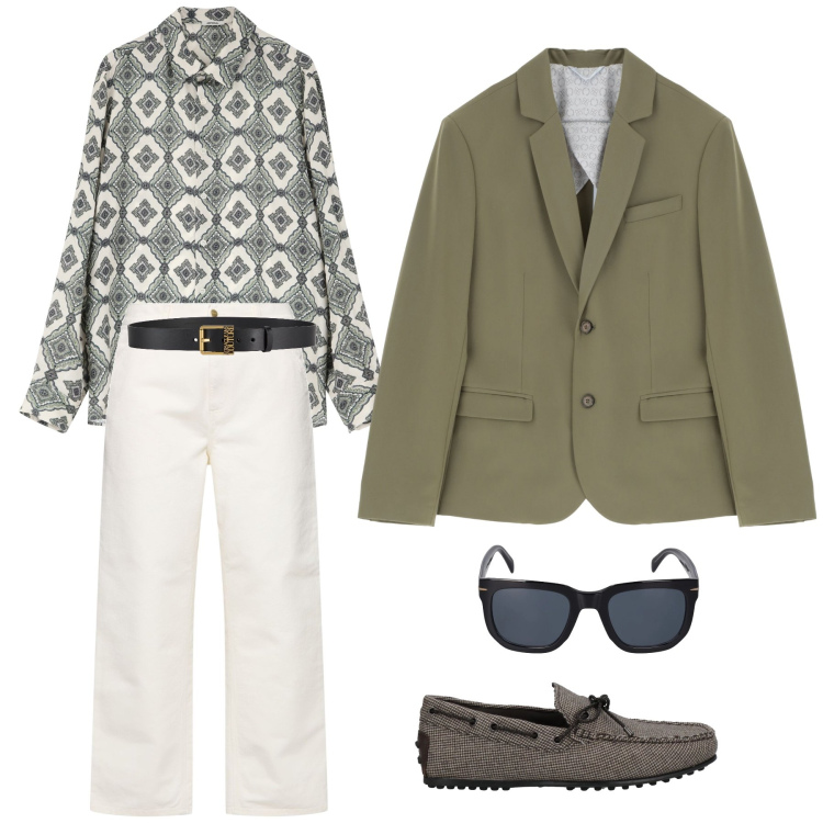 Outfit uomo - Uscita in centro. Stile Urban per Tutti i giorni. Abbinamento con cinture, scarpe stringate, camicie, giacche, occhiali da sole, jeans.