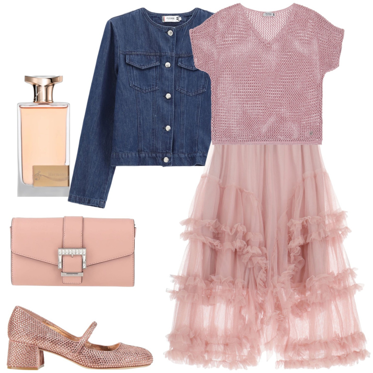 Outfit donna - Feminin. Stile Chic per Serata fuori. Abbinamento con décolleté, borse a mano, profumi, gonne lunghe, maglieria, blazer.