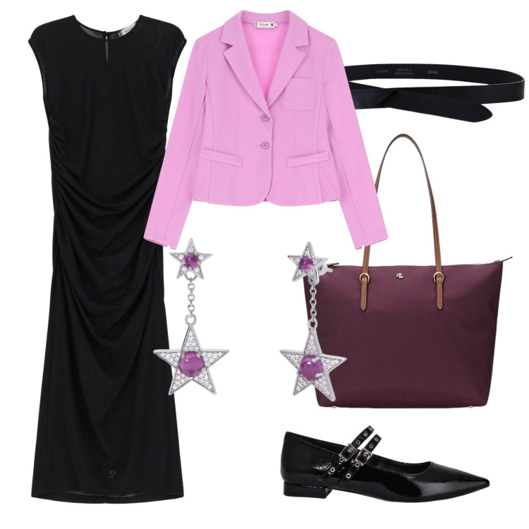 Outfit donna - Total look #2084347. Stile Casual chic per Ufficio. Abbinamento con vestiti midi/longuette, blazer, orecchini, ballerine, cinture, borse tote.