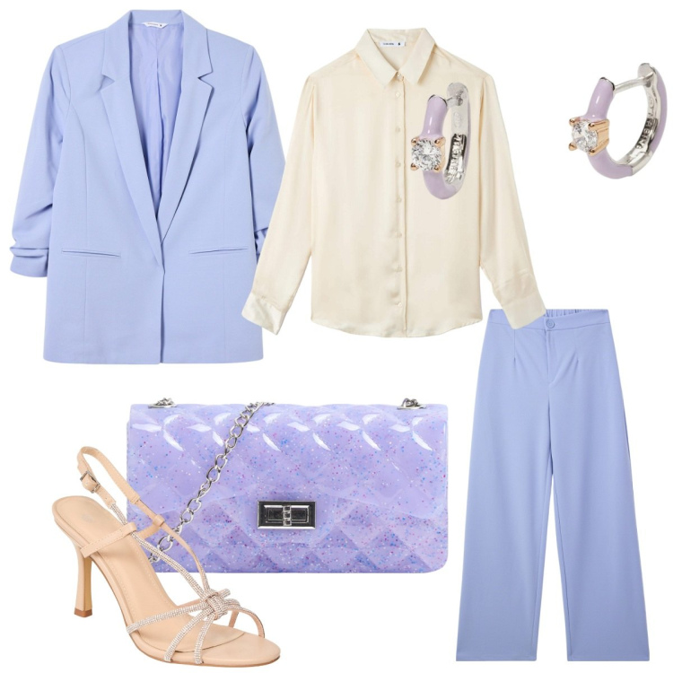 Outfit donna - Terranova -Cerimonia. Stile Bon Ton per Cerimonia. Abbinamento con borse a tracolla, camicie, pantaloni, blazer, sandali col tacco, orecchini.