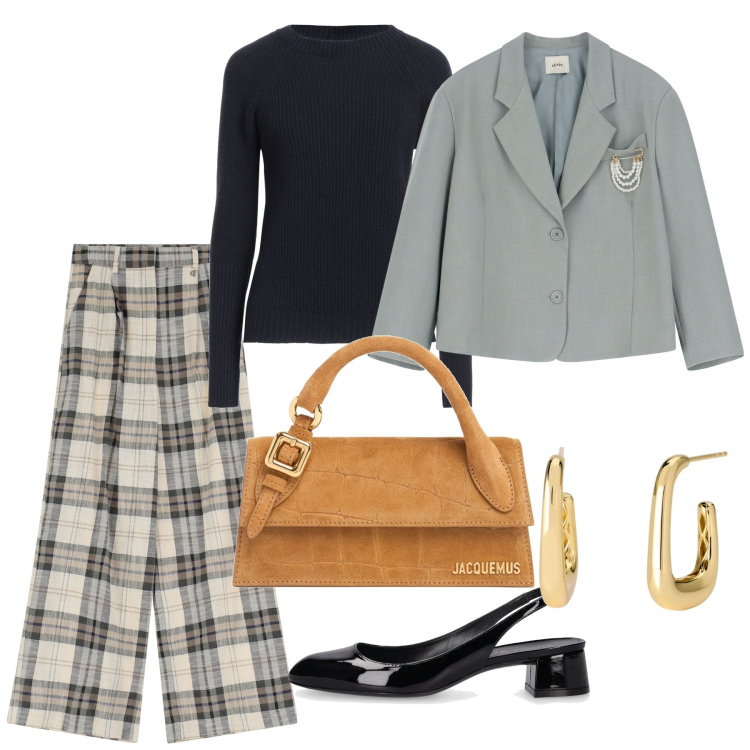 Outfit donna - Marzo. Stile Bon Ton per Tutti i giorni. Abbinamento con pullovers, orecchini, blazer, pantaloni, décolleté, borse a mano.