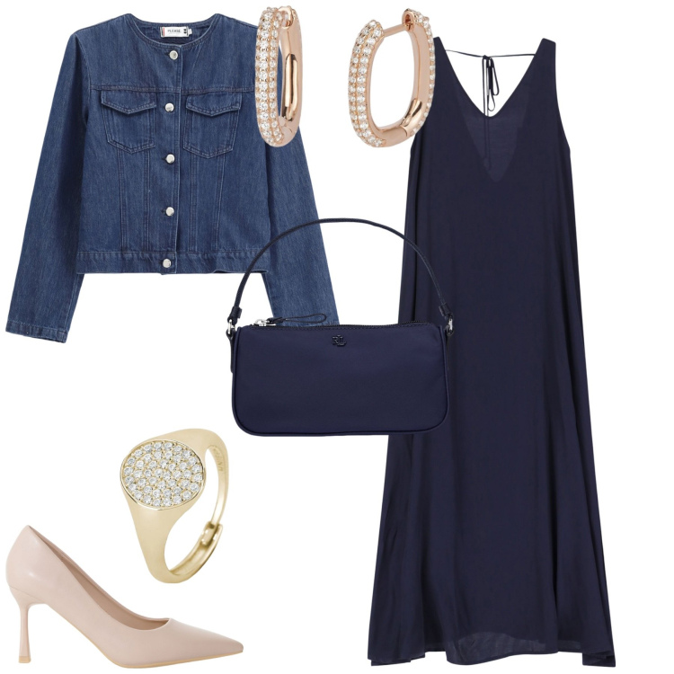 Outfit donna - Total look #2084400. Stile Minimal per Serata fuori. Abbinamento con anelli, orecchini, vestiti lunghi, blazer, décolleté, pochette.