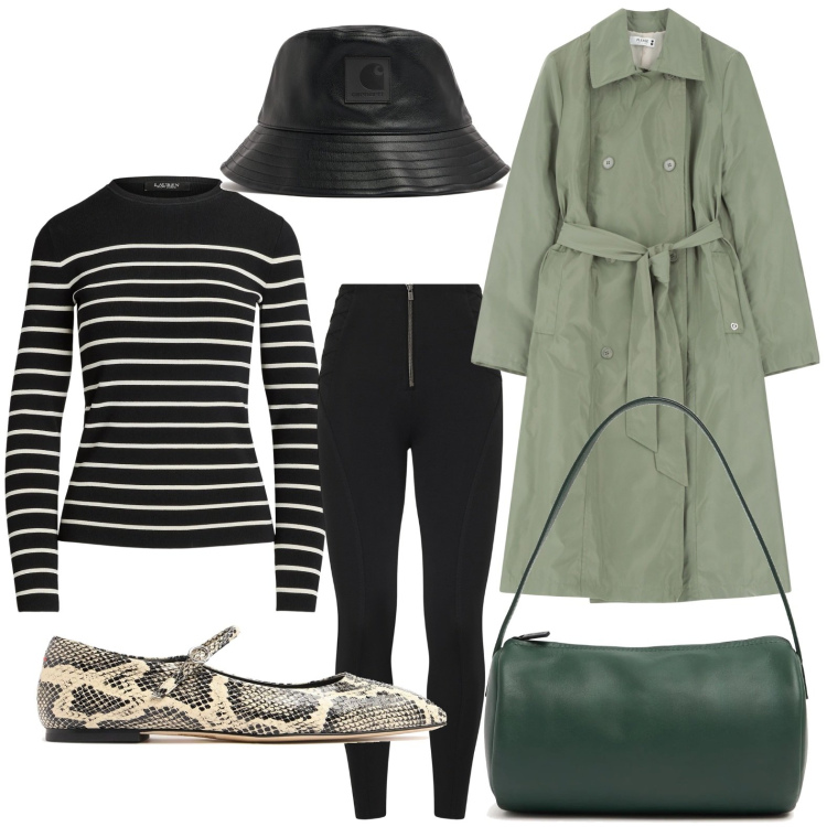 Outfit donna - Il pitonato che affascina. Stile Casual chic per Scuola/Università. Abbinamento con pullovers, trench, pantaloni skinny, borse a spalla, cappelli, ballerine.