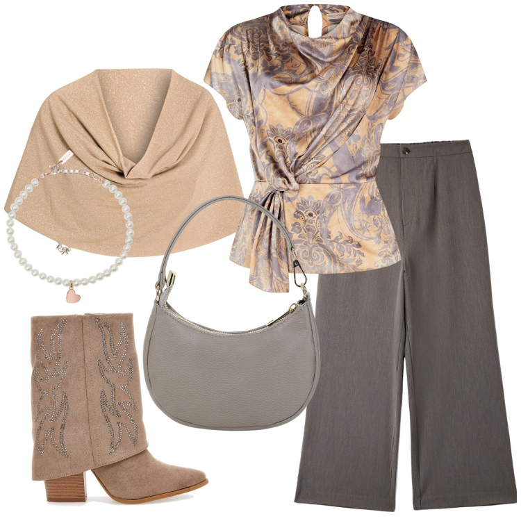 Outfit donna - Blusa soft. Stile Casual chic per Tutti i giorni. Abbinamento con pantaloni, braccialetti, bluse, bolero, borse a spalla, stivali.