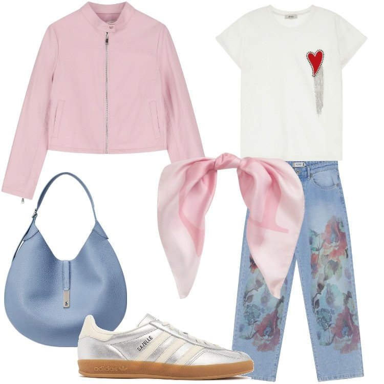 Outfit donna - Bantoa Spring Edit. Stile Romantica per Tutti i giorni. Abbinamento con jeans dritti, giacche, t-shirt, borse a spalla, foulard, sneakers.