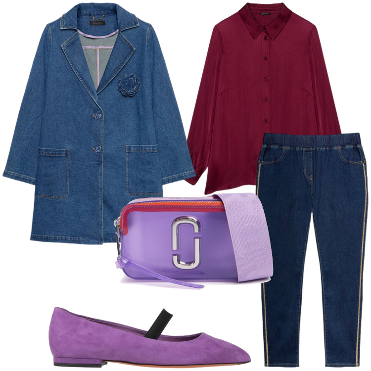 Outfit donna - Trench in denim. Stile Basic per Ufficio. Abbinamento con ballerine, trench, jeggings, camicie, borse a spalla.
