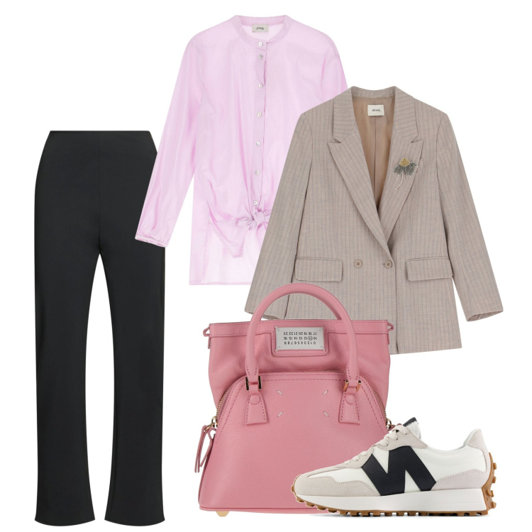 Outfit donna - Pastelli rosa. Stile Basic per Tutti i giorni. Abbinamento con borse a mano, sneakers, blazer, camicie, pantaloni.
