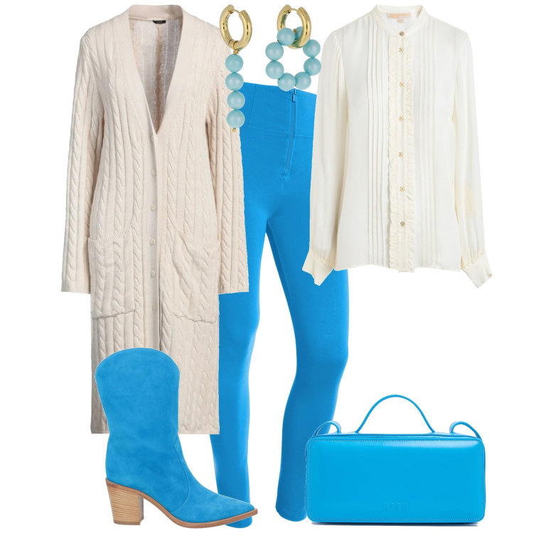Outfit donna - Total look #2084484. Stile Sporty chic per Tutti i giorni. Abbinamento con camicie, cardigans, stivaletti texani, pantaloni skinny, orecchini, borse a spalla.