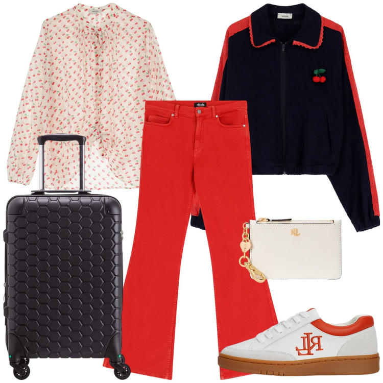 Outfit donna - Il viaggio a Siviglia. Stile Casual chic per Tutti i giorni. Abbinamento con bomber, pantaloni, camicie, portafogli, sneakers, valigie.