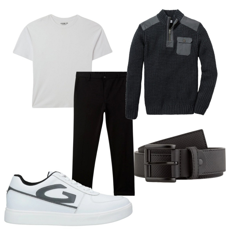 Outfit uomo - Total look #2084533. Stile Trendy per Tutti i giorni. Abbinamento con maglieria, sneakers, t-shirt, pantaloni chino, cinture.