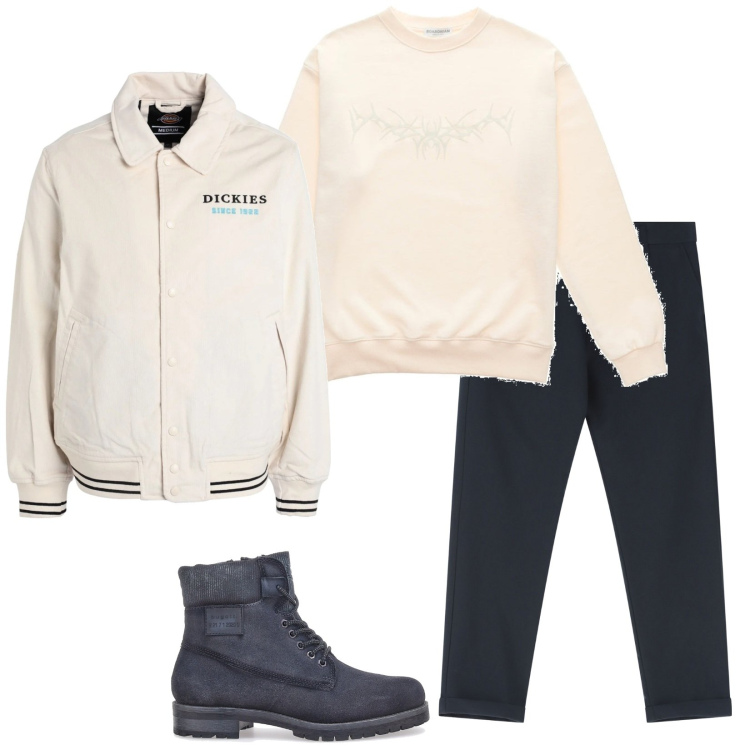 Outfit uomo - Total look #2084608. Stile Casual per Tutti i giorni. Abbinamento con giacche, pantaloni chino, stivali e stivaletti, felpe.