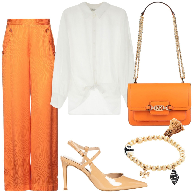 Outfit donna - Total look #2084676. Stile Etnico per Serata fuori. Abbinamento con pantaloni, borse a spalla, braccialetti, décolleté, camicie.