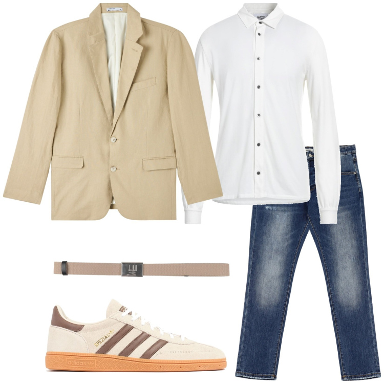 Outfit uomo - Total look #2084726. Stile Trendy per Tutti i giorni. Abbinamento con cinture, camicie, giacche, jeans dritti, sneakers.
