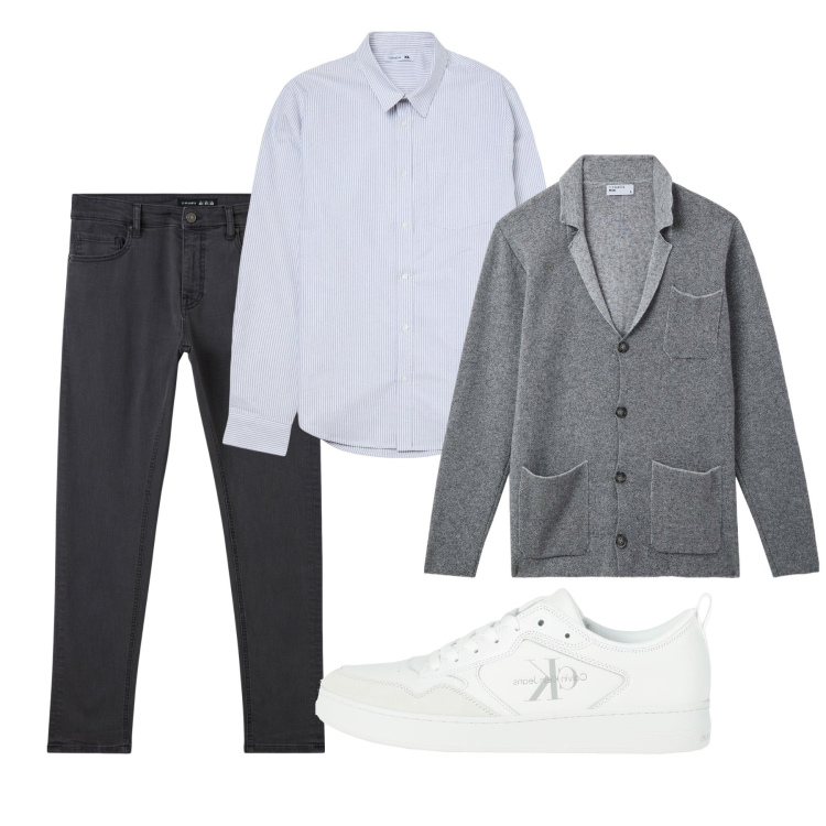 Outfit uomo - Grigio a marzo. Stile Casual per Tutti i giorni. Abbinamento con sneakers, giacche, camicie, pantaloni skinny.