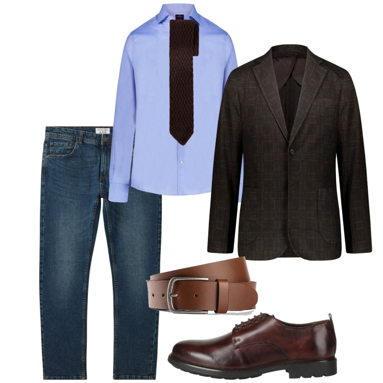 Outfit uomo - Curatissimo casual. Stile Business/Elegante per Serata speciale. Abbinamento con cinture, scarpe stringate, jeans, giacche, camicie, cravatte.