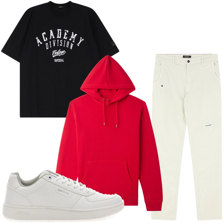 Outfit uomo - La felpa versatile. Stile Trendy per Tutti i giorni. Abbinamento con felpe con cappuccio, t-shirt, pantaloni chino, sneakers.