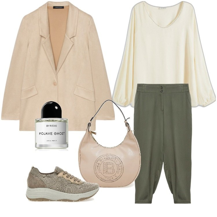 Outfit donna - Total look #2084773. Stile Minimal per Ufficio. Abbinamento con bluse, profumi, scarpe stringate, blazer, borse a spalla, pantaloni.