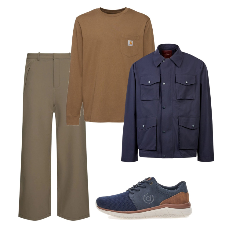 Outfit uomo - Weekend. Stile Casual per Tutti i giorni. Abbinamento con scarpe stringate, t-shirt, giacche, pantaloni.