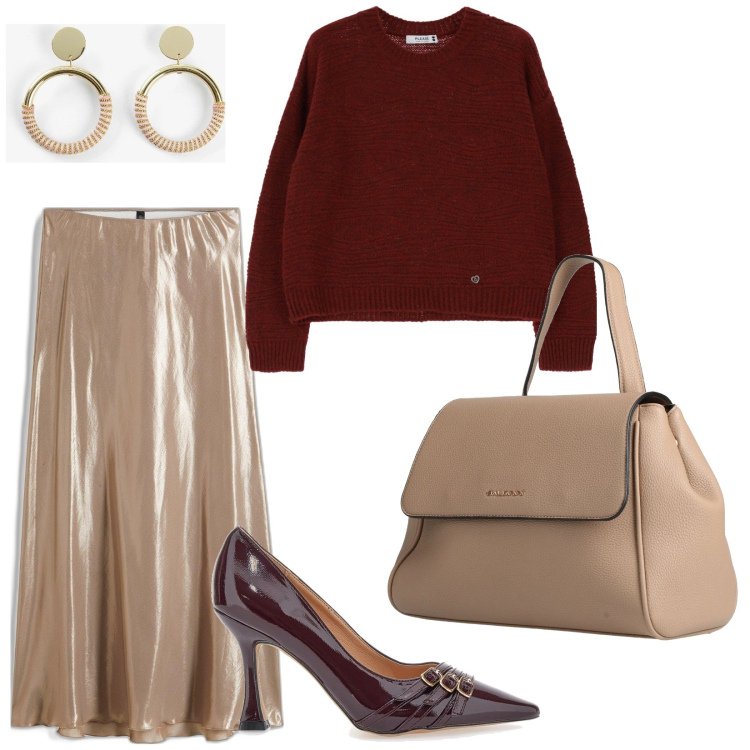 Outfit donna - Città. per Tutti i giorni. Abbinamento con gonne longuette, orecchini, zaini, pullovers, décolleté.