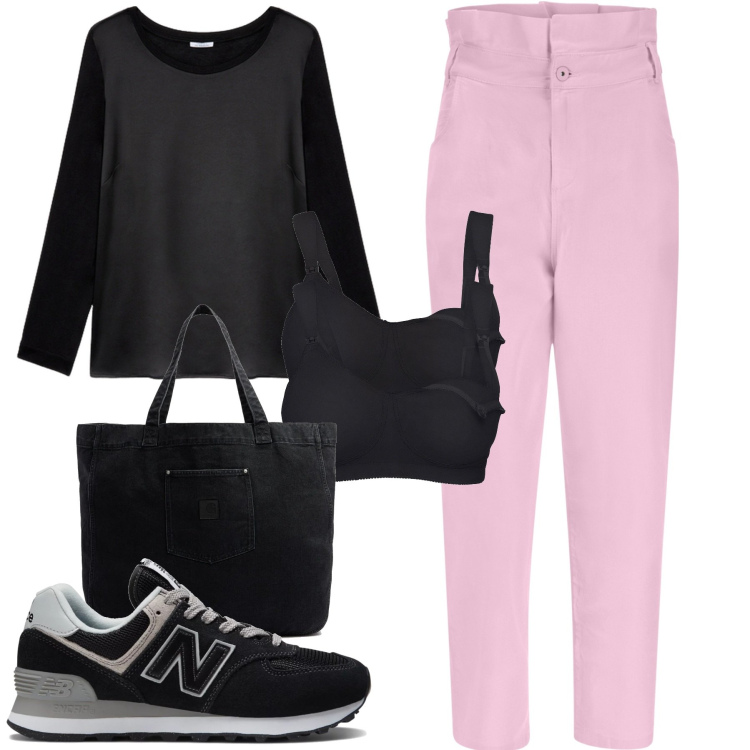 Outfit donna - Total look #2084831. Stile Sporty chic per Tutti i giorni. Abbinamento con reggiseni, sneakers, jeans, t-shirt, shopping bag.
