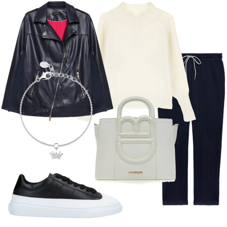 Outfit donna - Total look #2084832. Stile Casual per Tutti i giorni. Abbinamento con sneakers, braccialetti con ciondoli, maglieria, pantaloni, giacche, borse a tracolla.