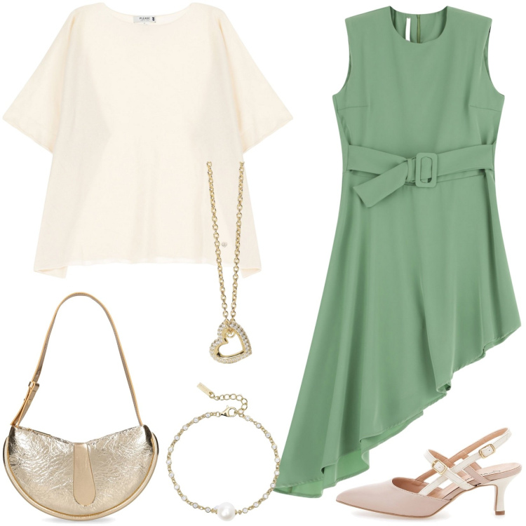 Outfit donna - Matrimonio primaverile. Stile Chic per Cerimonia. Abbinamento con braccialetti, collane, maglieria, vestiti corti, décolleté, borse a spalla.
