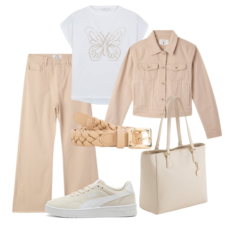 Outfit donna - Completo Terranova per la scuola. Stile Casual per Scuola/Università. Abbinamento con pantaloni, t-shirt, blazer, sneakers, shopping bag, cinture.